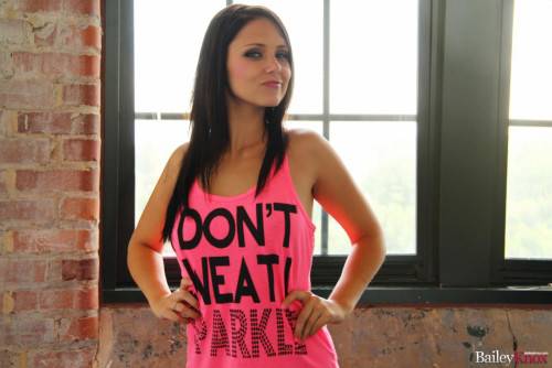 Brunette Chick Bailey Knox Is Pulling Off Her Cool T-shirt And Sexy Panties And Hotly Bending Her Back on nudesceleb.com