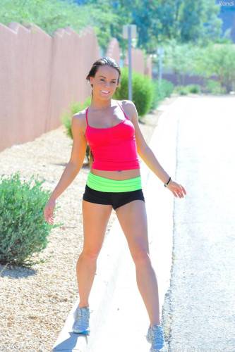 Sporty Brunette Babe Rahyndee James Strips Outdoors And Teases In The Middle Of The Road on nudesceleb.com