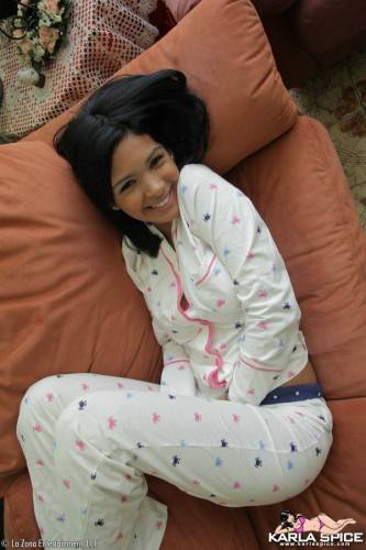 Raven Haired Latina Teen Karla Spice In Pink Panties Strips Out Of Her Pajamas on nudesceleb.com
