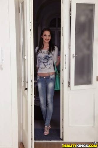 Sexy czech brunette cutie Belle Claire in tight jeans bares her ass and spreads her legs - Czech Republic on nudesceleb.com