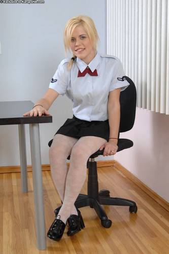 Blonde Girl Charlie Lynn In Uniform And Panties Exposes Her Bubble Ass And Smooth Pussy on nudesceleb.com