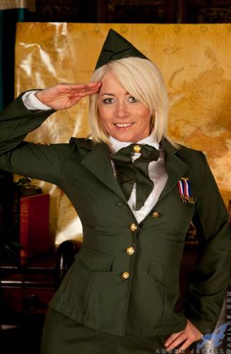 Sexy Blonde Milf In Military Uniform Amber Jewell Stripping And Teasing With Nude Body on nudesceleb.com