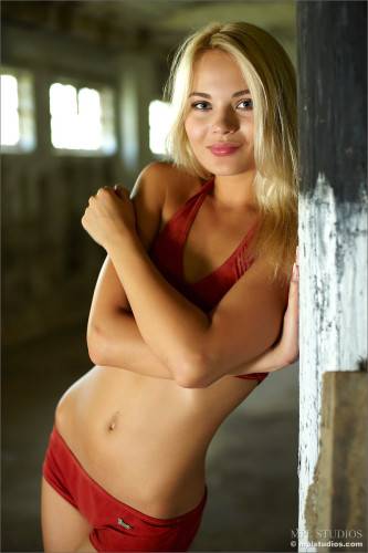 Cute Blonde In Red Bikini Talia MPL Takes Everything Off In A Building And Poses on nudesceleb.com