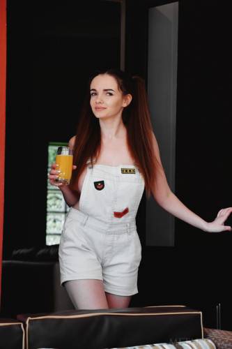 Hot brunette babe Maible in overalls on nudesceleb.com