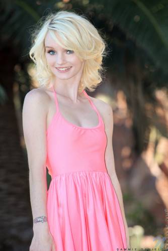 Charming Blonde Sammie Daniels Loses Off Her Pink Dress And Poses Naked Outdoor on nudesceleb.com