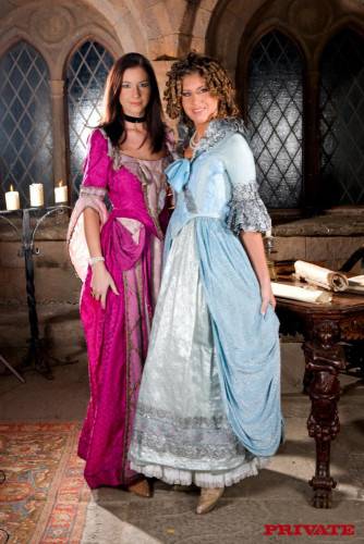 Two Beauties Thalia And Jennifer Stone In Dresses From The Past Have Group Sex on nudesceleb.com