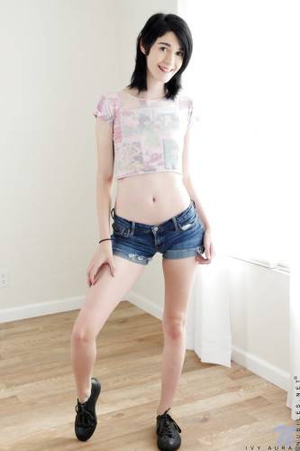 Sexy american dark hair young Ivy Aura in fancy shorts exhibits small tits and puts a toy in her cunt - Usa on nudesceleb.com