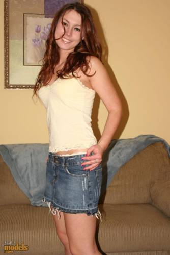 Charming Chick Summer Solstice Takes Off Her Denim Miniskirt And Yellow Underwear on nudesceleb.com