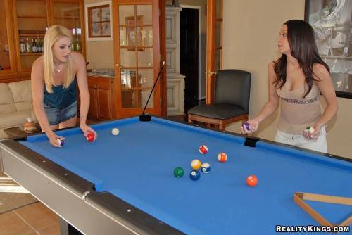 Experienced Lesbians Sophia Lomeli, Samantha And Ann Marie Have Sex On A Blue Pool Table. on nudesceleb.com