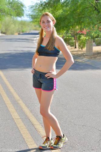 Jogging Blonde Bailey Rayne Flaunts Her Sweet Ass On The Road And Goes Home To Masturbate. on nudesceleb.com
