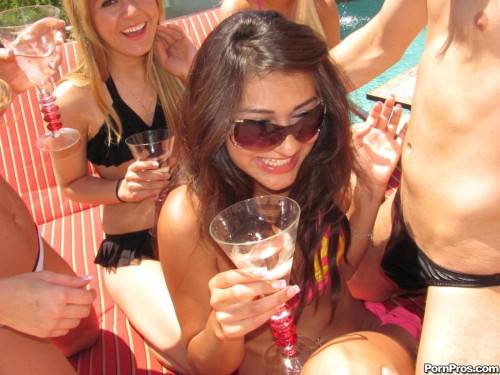 Drunk Aj Estrada And Her Girlfriends Fuck A Boy All Together At The Poolside Party on nudesceleb.com
