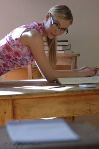 Baring Her Dress Naughty Teacher Hayley-Marie Coppin Plays In Pantyhose And Lingerie on nudesceleb.com