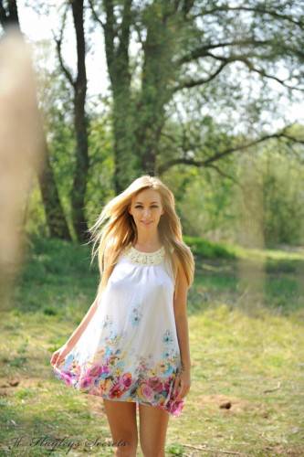 Beautiful Tender Blonde Hayley-Marie Coppin Strips Her Sundress And Panty Outdoors on nudesceleb.com