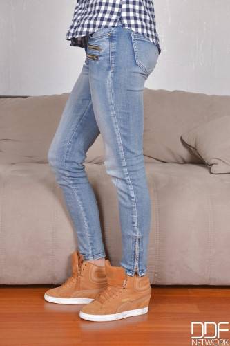 Gracile czech dark hair youthful Vanessa Decker in tight jeans makes some hot foot fetish action - Czech Republic on nudesceleb.com