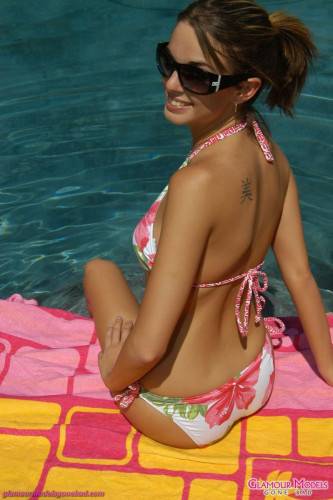 Tight Smooth Skinned Girl Paris Parker In Sunglasses Peels Off Her Bikini In The Pool on nudesceleb.com