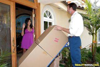 Playful big titted brunette kimber kay seduces delivery guy into fucking on nudesceleb.com