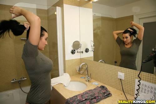 Excellent czech dark-haired Carmen Croft baring big titties and jerking off in shower - Czech Republic on nudesceleb.com