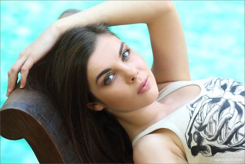 Beautiful Young Brunette Dakota A Is Undressing By The Pool And Hotly Bending Her Sexy Shaped Body on nudesceleb.com