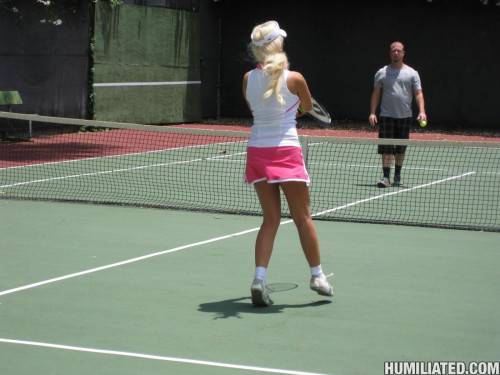 Busty Tennis Player Marilyn Scott In Pink Shorts Gets Her Pussy Pumped And Dildoed on nudesceleb.com