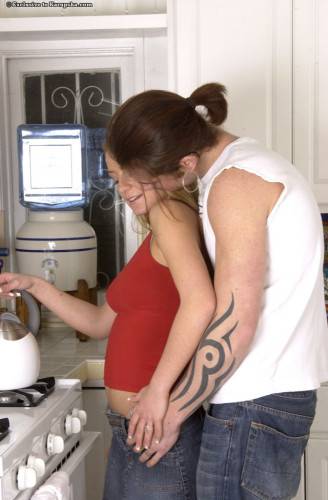 Denice Klarskov Gives Head And Gets Her Hairless Pussy Pumped In The Kitchen on nudesceleb.com