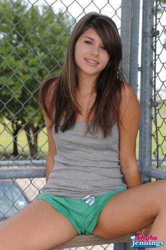Naughty Teen Babe Shyla Jennings Strips Her Sports Outfit Right On The Field on nudesceleb.com