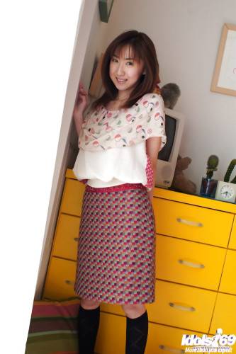 Slim japanese teen Anna Suzukaze in nice skirt showing tiny tits and spreading her legs - Japan on nudesceleb.com