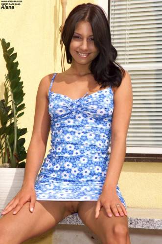 Brunette Doll Anetta Keys Strips Blue Dress Outdoors Boasting With Her Hot Body With Tan Lines. on nudesceleb.com