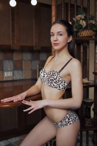 Tight Ass Pale Brunette Babe With Slim Body Valensia Poses Naked In Her Kitchen on nudesceleb.com