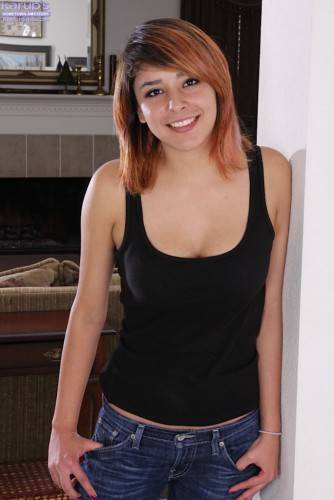 Shaved Latina Teen Kaya Smith Is Flaunting Her Puffy Boobies And Her Smooth Meat Clam. on nudesceleb.com