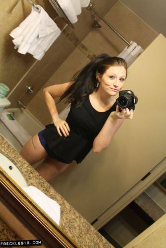 Teen Looking Brunette Chick Freckles Is Doing Horny Self Shooting Session on nudesceleb.com