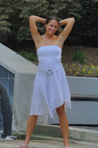 Playful Girl Amanda FTV In Long White Dress Loves To Flash Her Panties And Pussy on nudesceleb.com