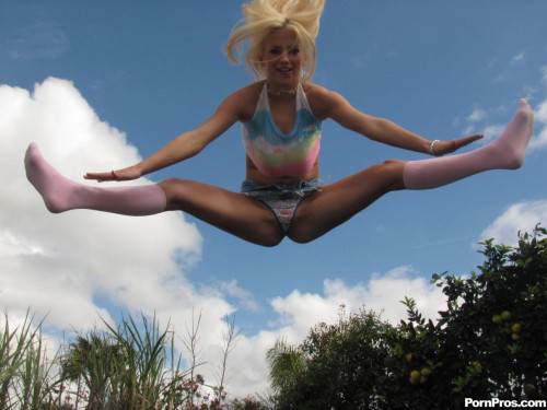 Big Meloned Blonde Haley Cummings In Pink Socks Rides Cock After Outdoor Jumping on nudesceleb.com