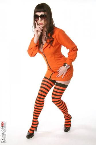 Frisky Babe Jennifer Galbina Ripping Off Her Uniform And Posing In Nothing But Striped Stockings on nudesceleb.com
