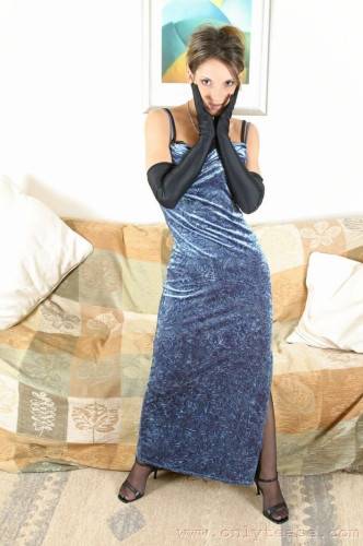 Elegant Robyn Wears Luxury Lingerie, Stylish Evening Dress And Long Gloves on nudesceleb.com
