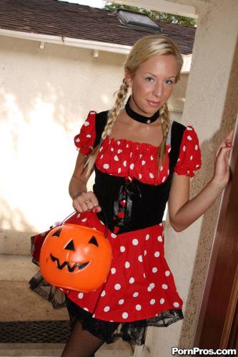 Pigtailed Blonde Eden Adams Shows Her Bits On Halloween And Takes On Long Dicked Guy on nudesceleb.com