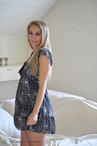 Beautiful Blonde Girl Hayley-Marie Coppin Is Posing In The Dress Slowly Baring Off Body on nudesceleb.com