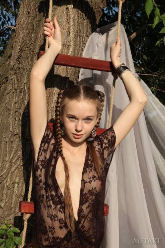 Very attractive youthful Milena D in sexy lingery uncovers small tits and hairy pussy outdoor on nudesceleb.com