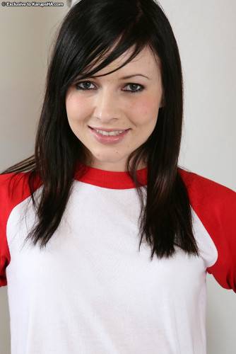 Smiling Brunette Cutie Ashli Orion In Red And White Gets Naked Showing Her Private Parts on nudesceleb.com