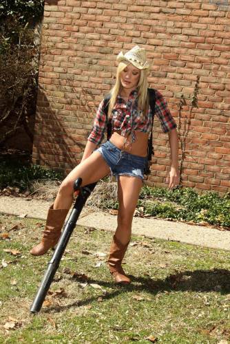 Dirty Blonde Cowgirl Amy Brooke Has Her Man Please Her With Toys & Masturbation In The Garden on nudesceleb.com