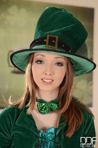 Adorable Redhead With Huge Knockers Lucie Wilde Poses In A Sexy St. Patrick's Day Uniform on nudesceleb.com