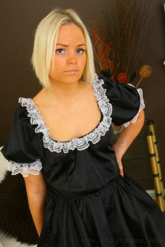 Fair Haired Parlor Maid Emma B Loves To Model In Her Very Nice Lingerie on nudesceleb.com