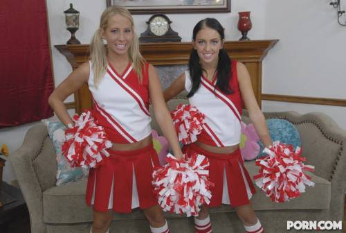 Cheerleaders Stephanie Cane And Ashley Jensen Strip And Get Their Tight Shaved Pussies Stuffed on nudesceleb.com