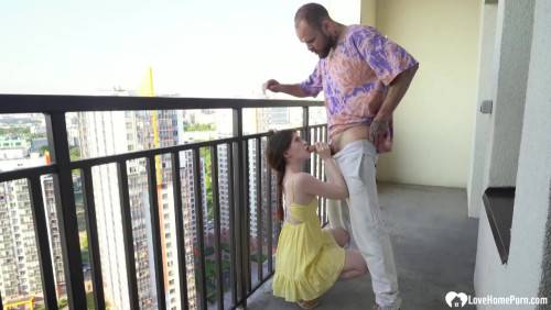 Fucking a hottie on the balcony is amazing on nudesceleb.com