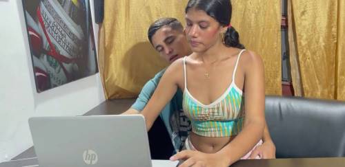 I make my shy stepsister feel my huge cock while she plays with my computer on nudesceleb.com